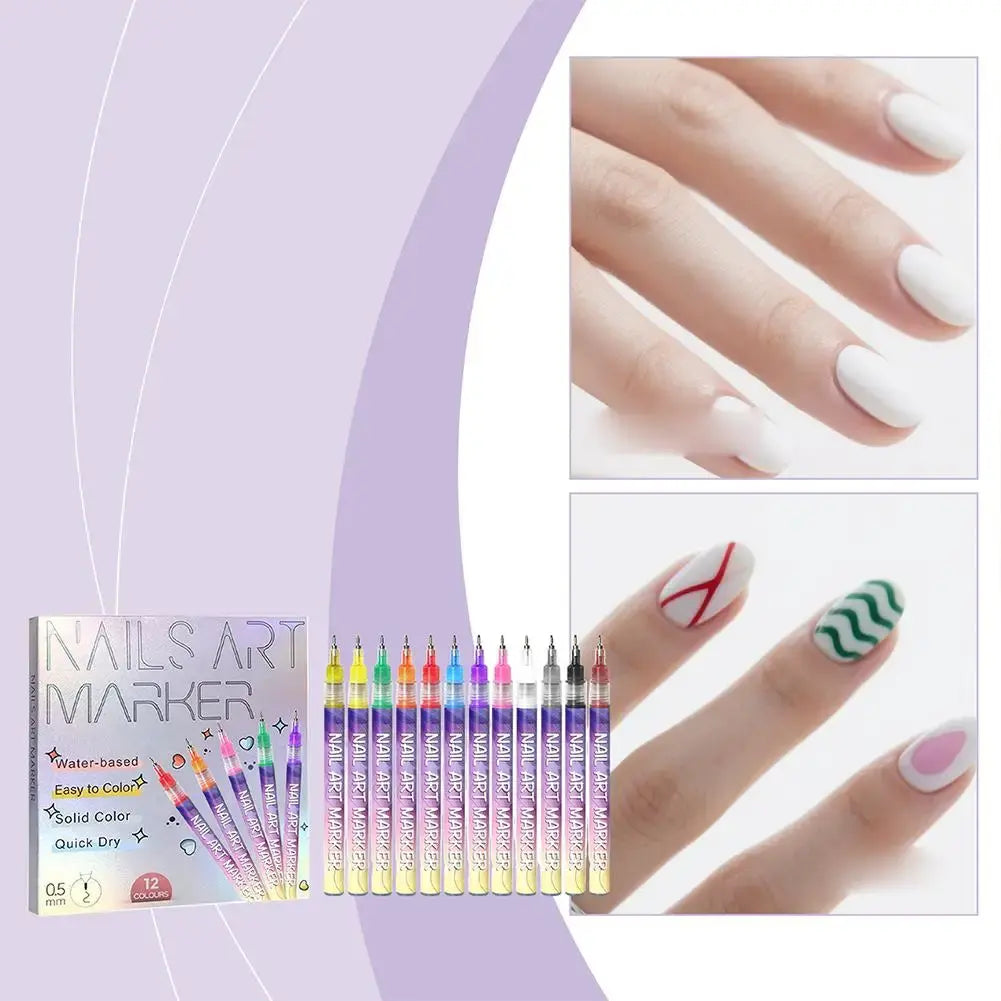 Pro Nail Art Marker Set – Precision Design Pens (12 Colors)