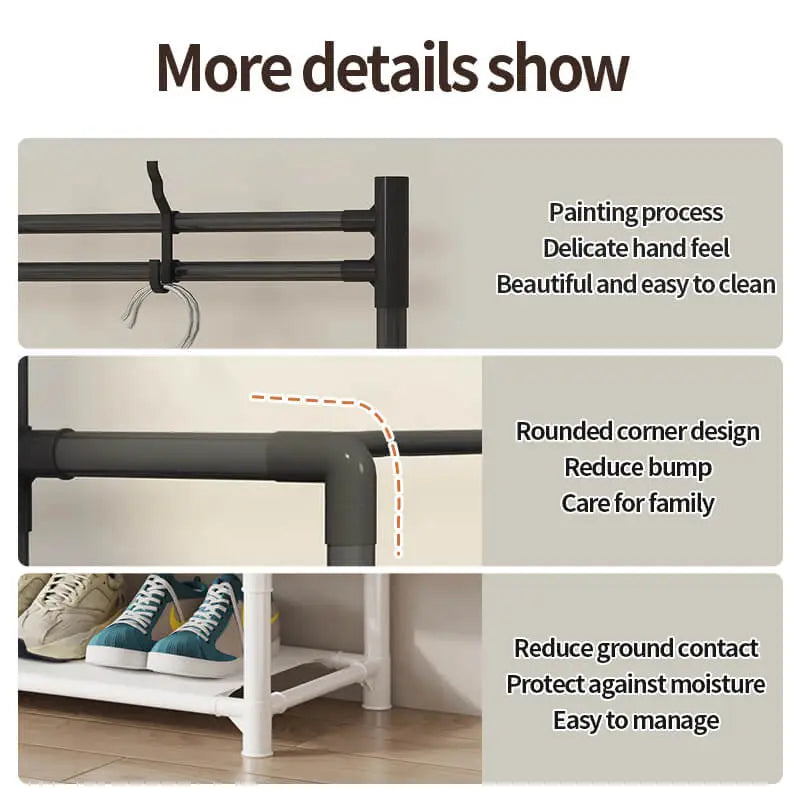 Entryway Shoe Rack with Coat Hooks