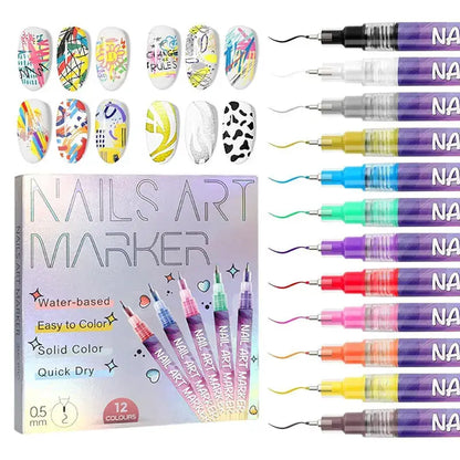Pro Nail Art Marker Set – Precision Design Pens (12 Colors)
