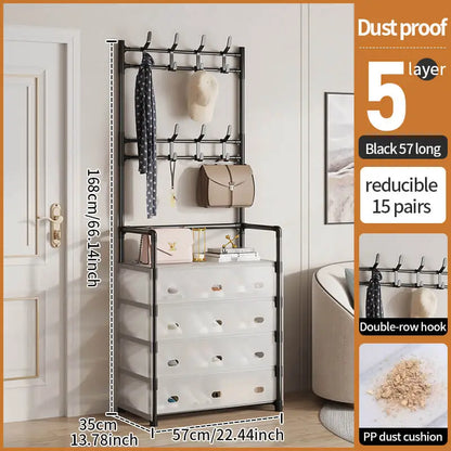 Entryway Shoe Rack with Coat Hooks